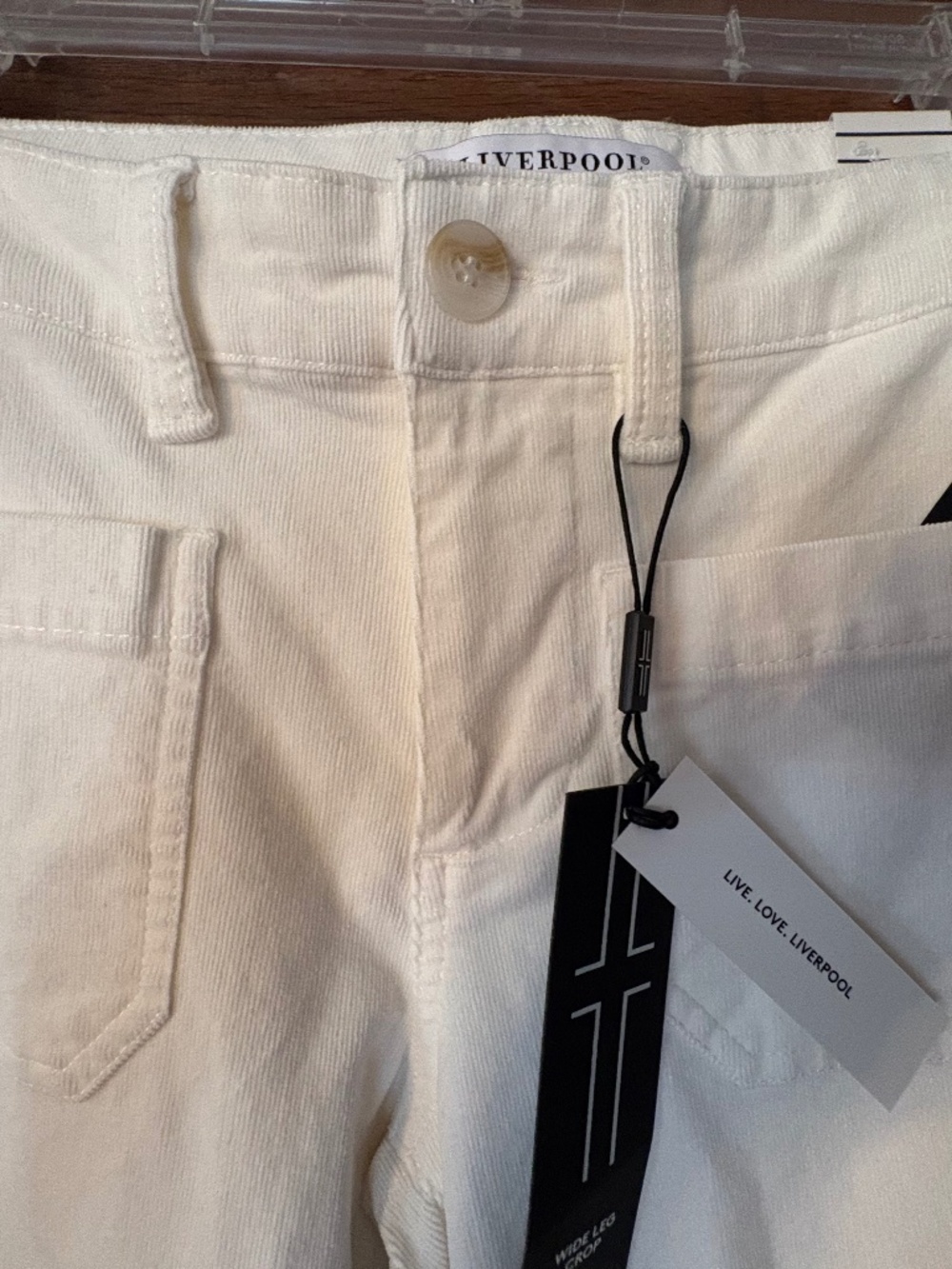 Liverpool Mid-Rise Corduroy Crop Wide Leg W/ Patch Pockets - vintage white